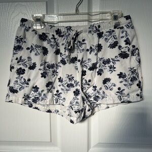 Sweethearts Los Angeles Blue & White Floral Pull On Linen Blend Shorts Size L